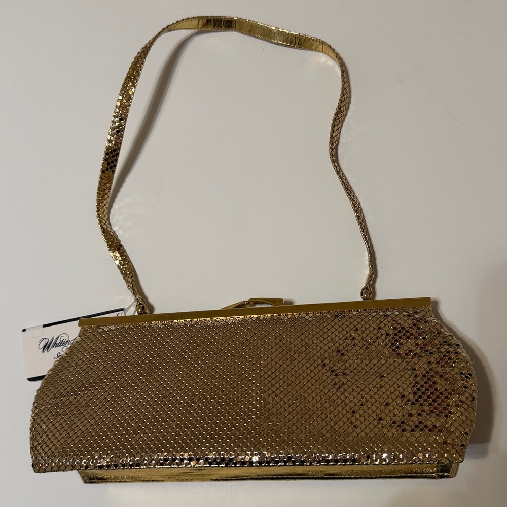 Whiting & Davis vintage gold metalic mesh baguette bag, NWT (deadstock) - Picture 6 of 17